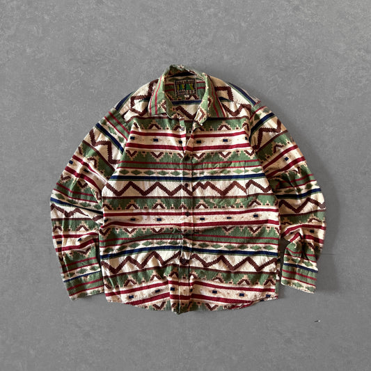 Vintage Billards Lumberjack Patterned Button-Up Shirt