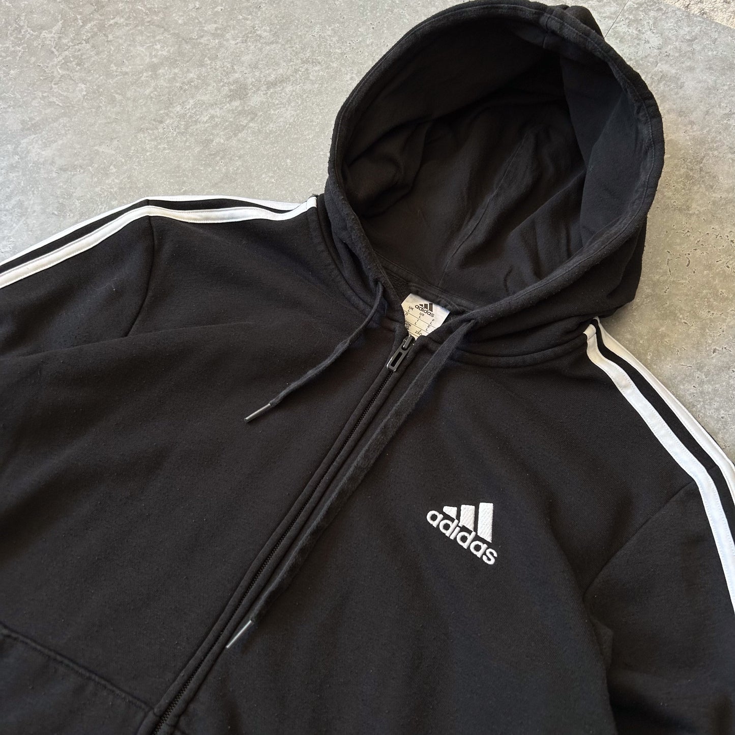 Adidas Black Zip-Up Hoodie with Side Stripes