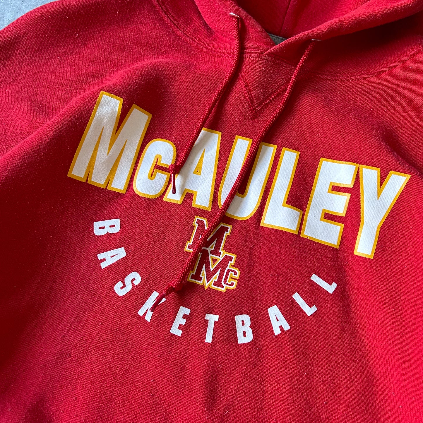 1990s - vintage russell athletic mcauley basketball hoodie