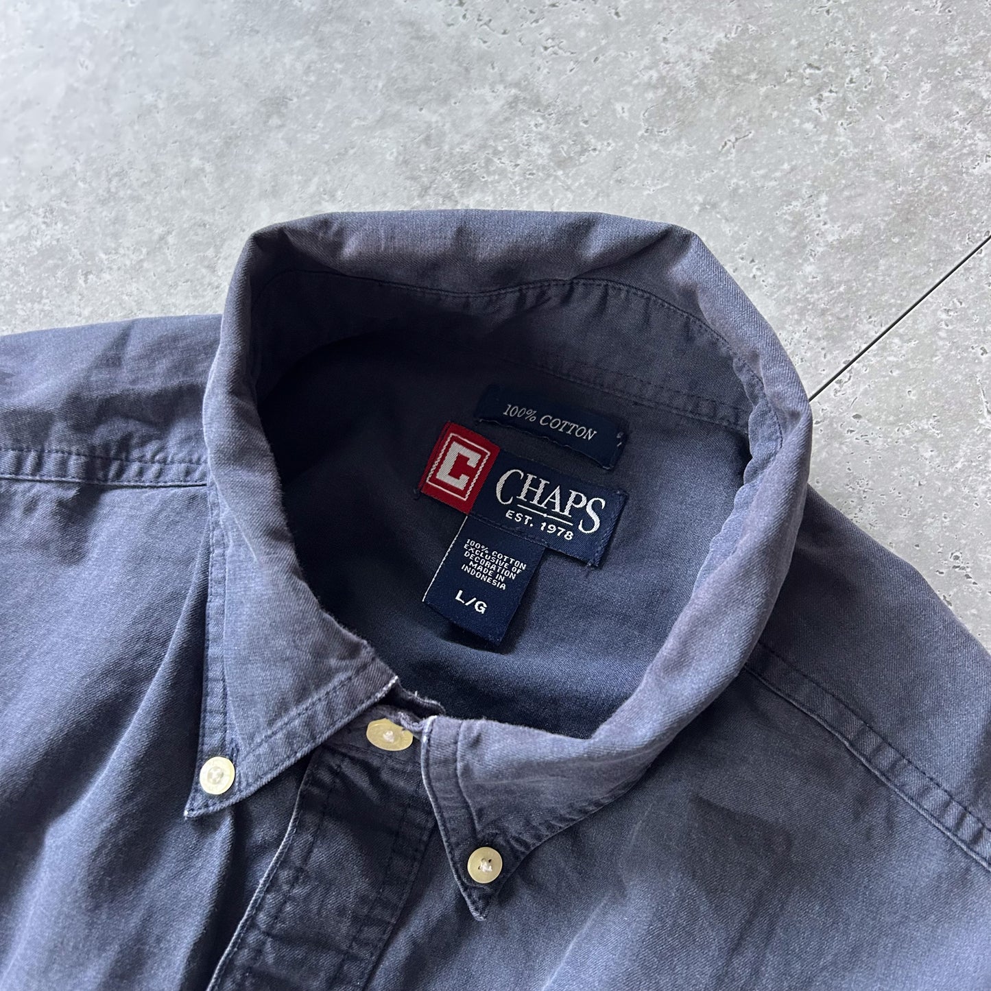 Chaps Indigo Cotton Button-Down Shirt Size L Men's