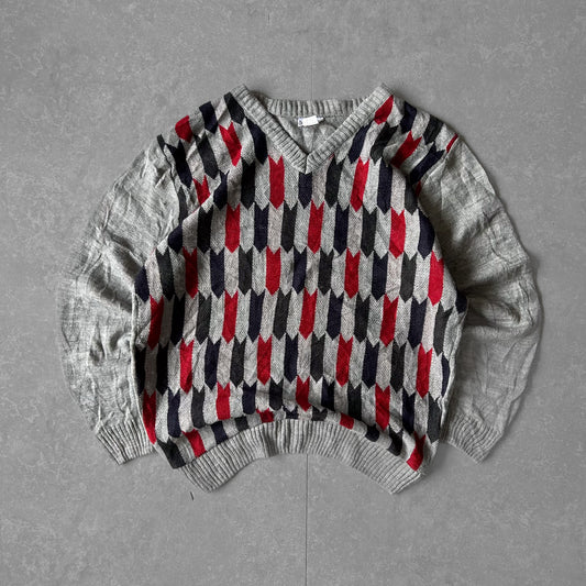 Retro Color Block V-Neck Sweater by Roger Kent