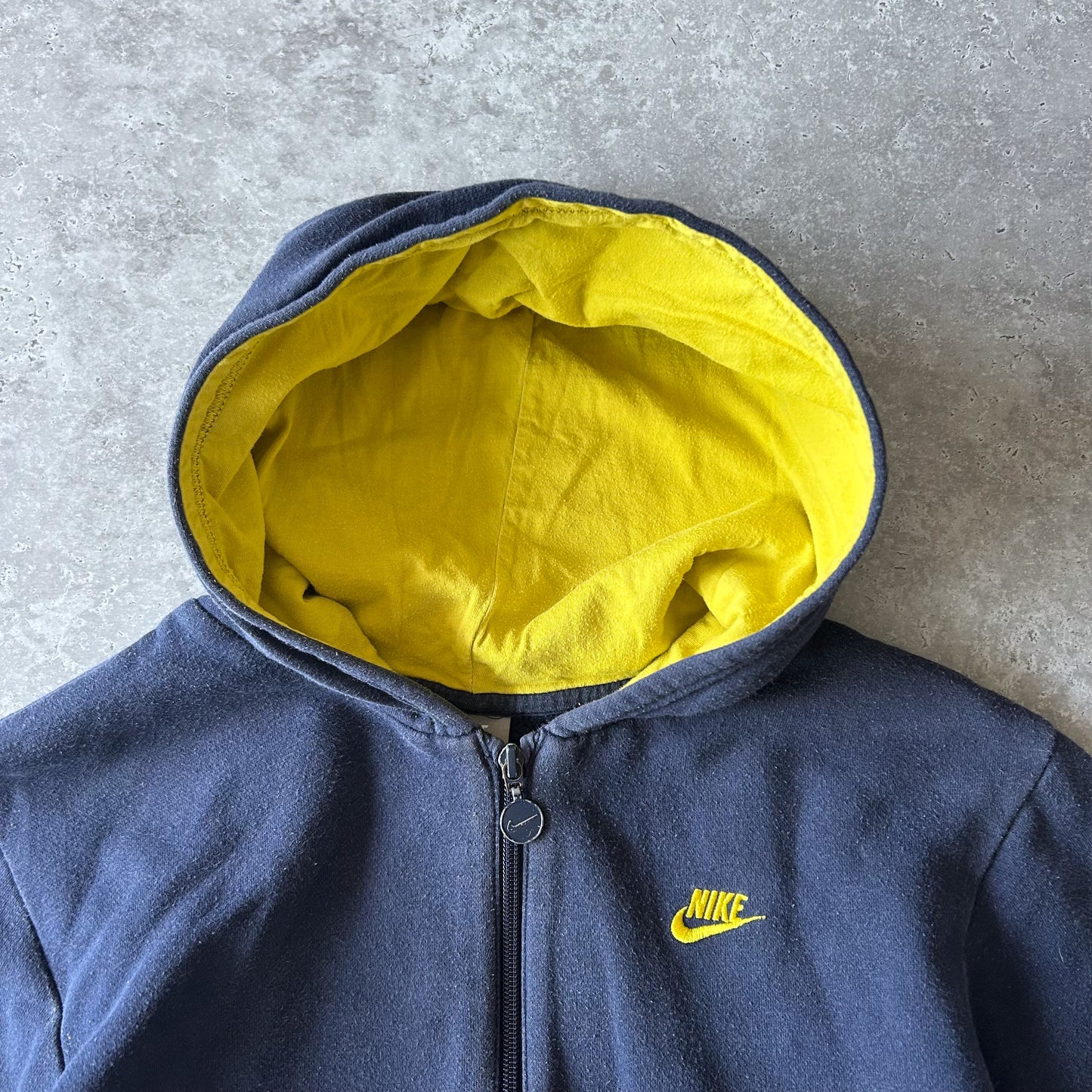 Nike Sportswear Zip-Up Hoodie in Navy with Yellow Lining