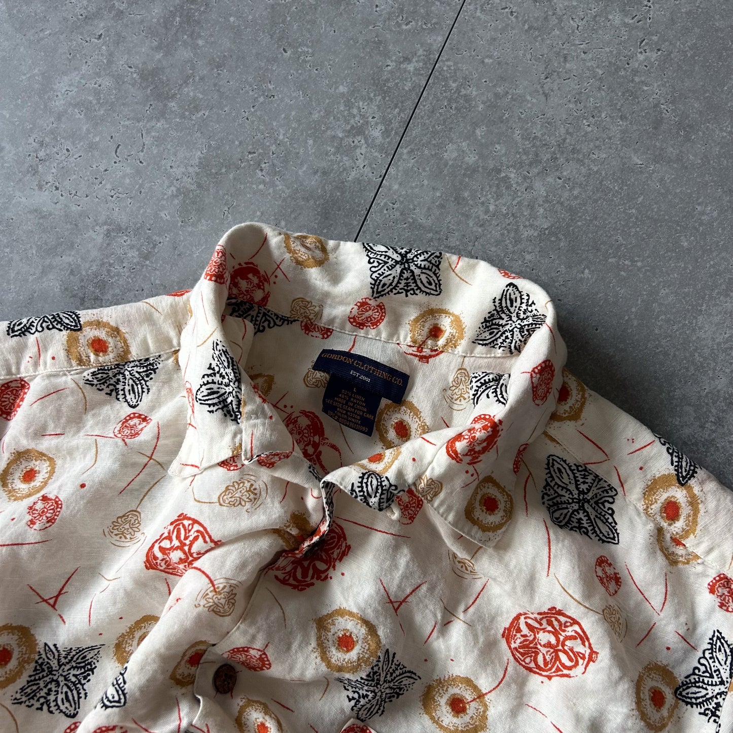 Gordon Linen Rayon Short-Sleeve Allover Print Shirt