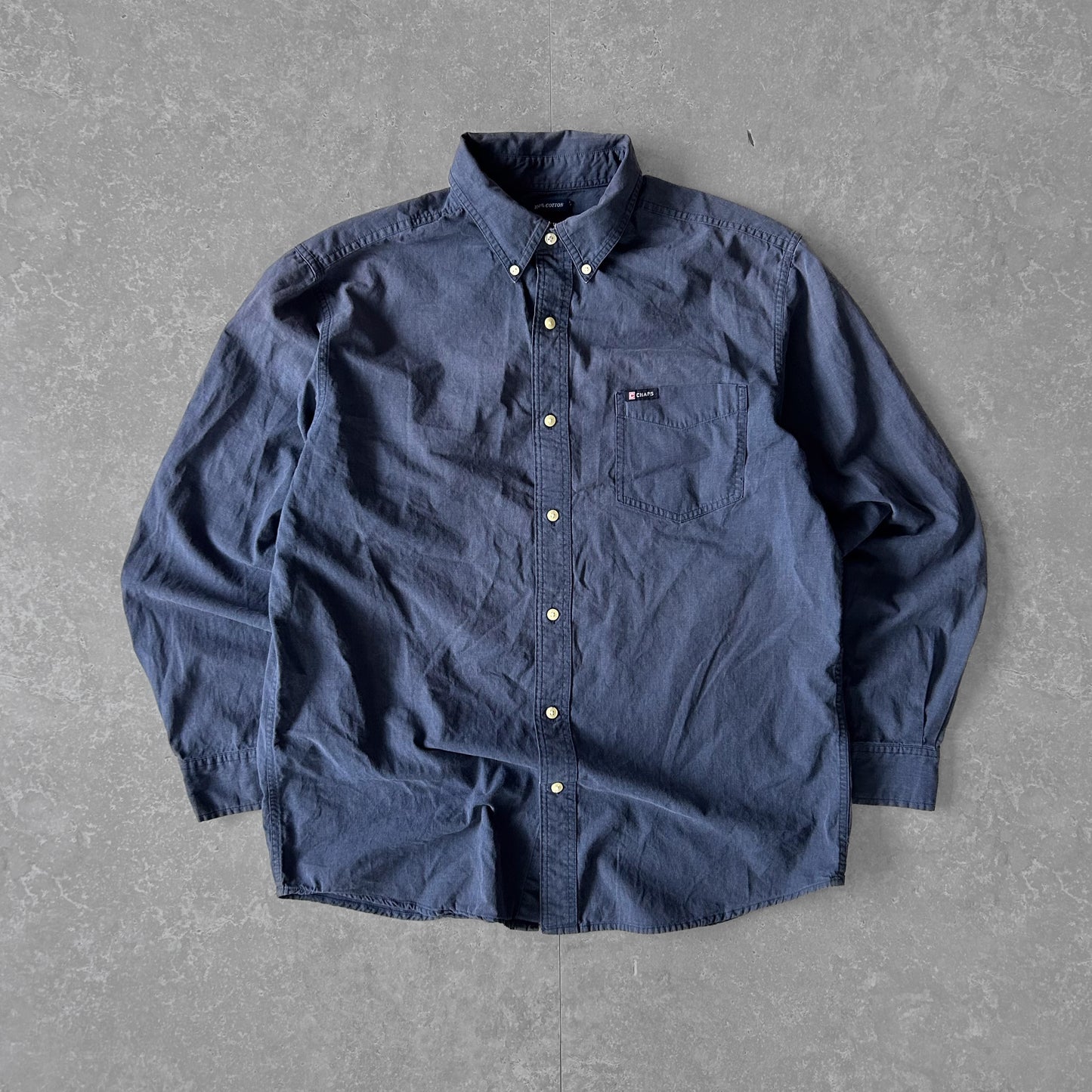 Chaps Indigo Cotton Button-Down Shirt Size L Men's