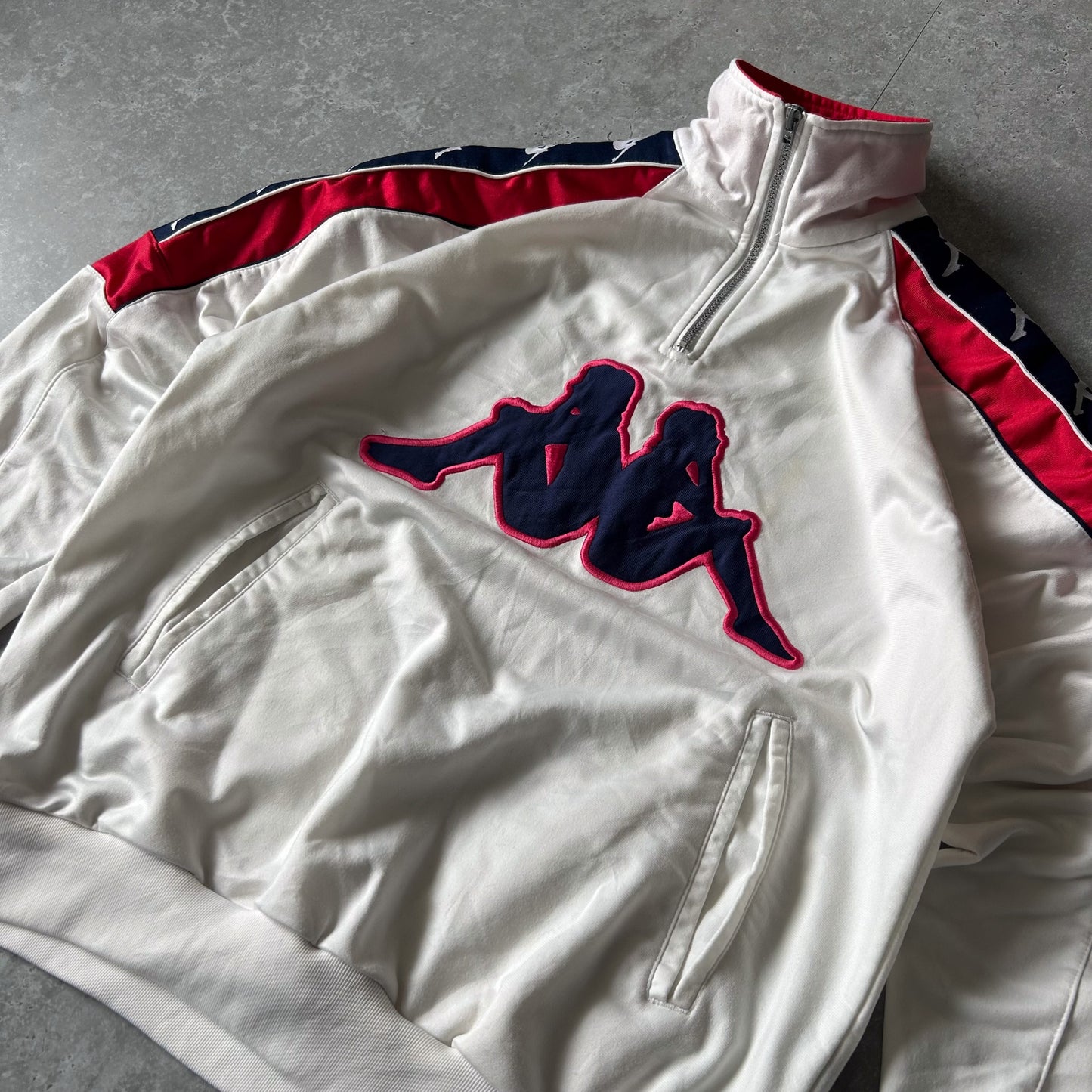 Vintage Kappa Half Zip Track Jacket White Navy Red - Medium