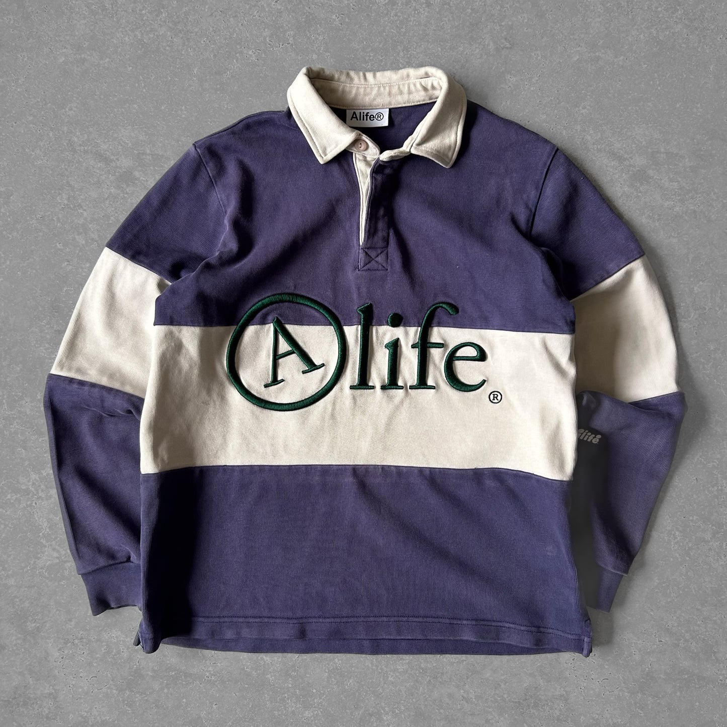 2000s - alife embroidered colorblock rugby shirt