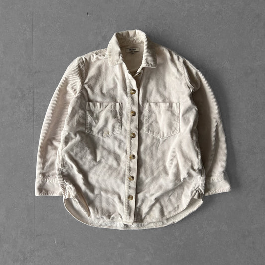 Beige Corduroy Button-Up Shirt with Pockets