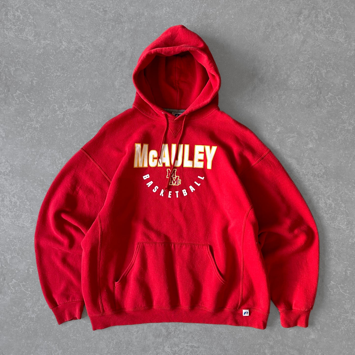 1990s - vintage russell athletic mcauley basketball hoodie