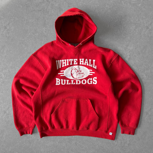 1990s - vintage russell athletic white hall bulldogs hoodie