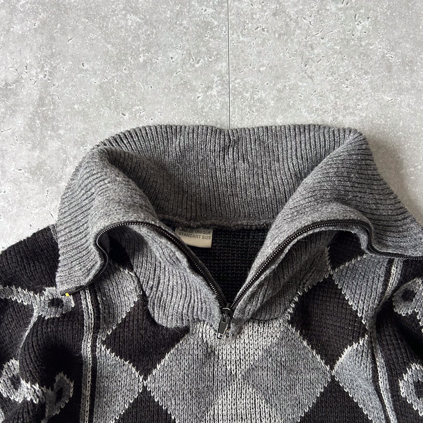 Grey Argyle Hooded Cardigan Sweater