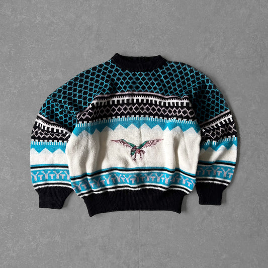 Vintage Inspired Knitted Sweater with Embroidered Eagle