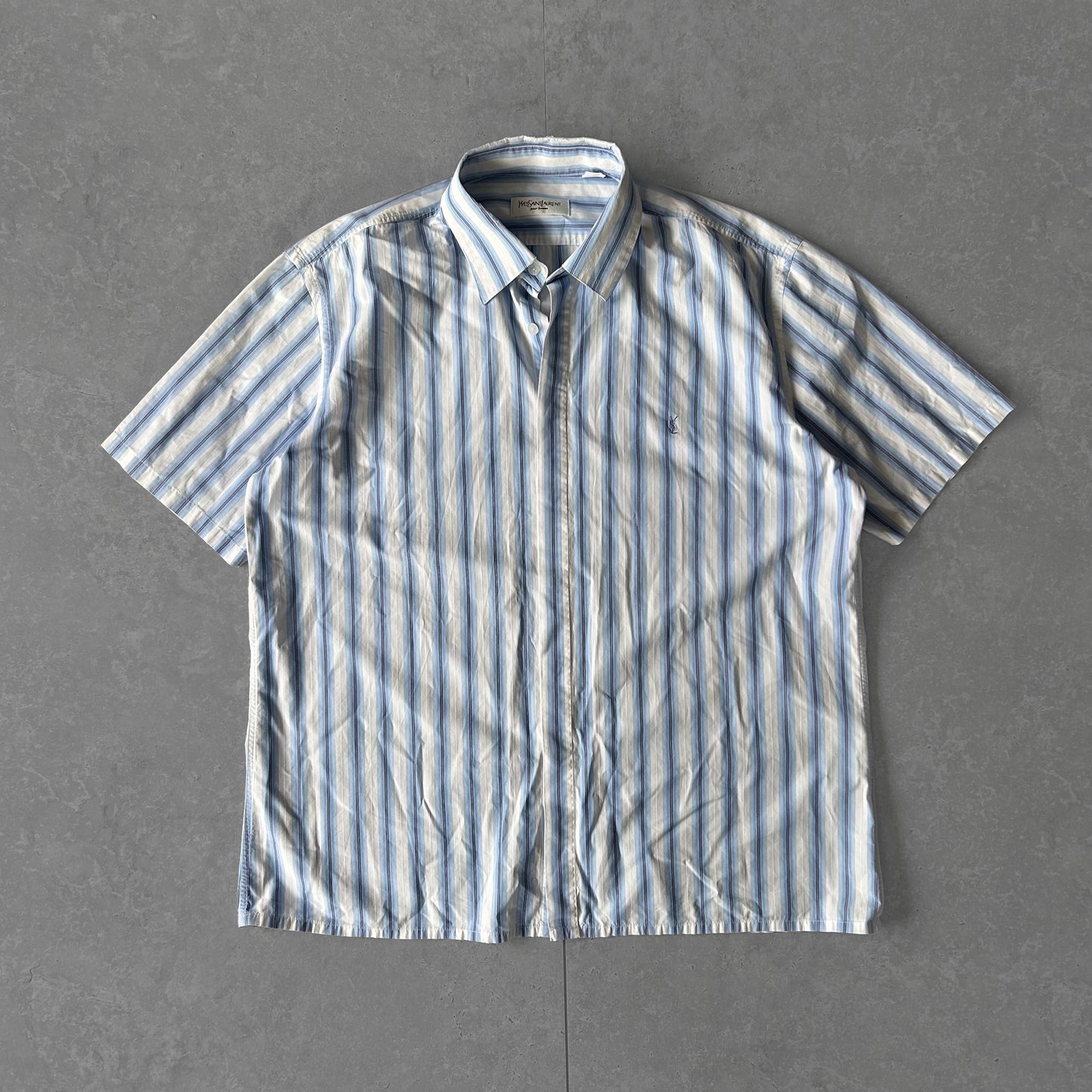 YSL Stripe Short-Sleeve Button-Down Shirt