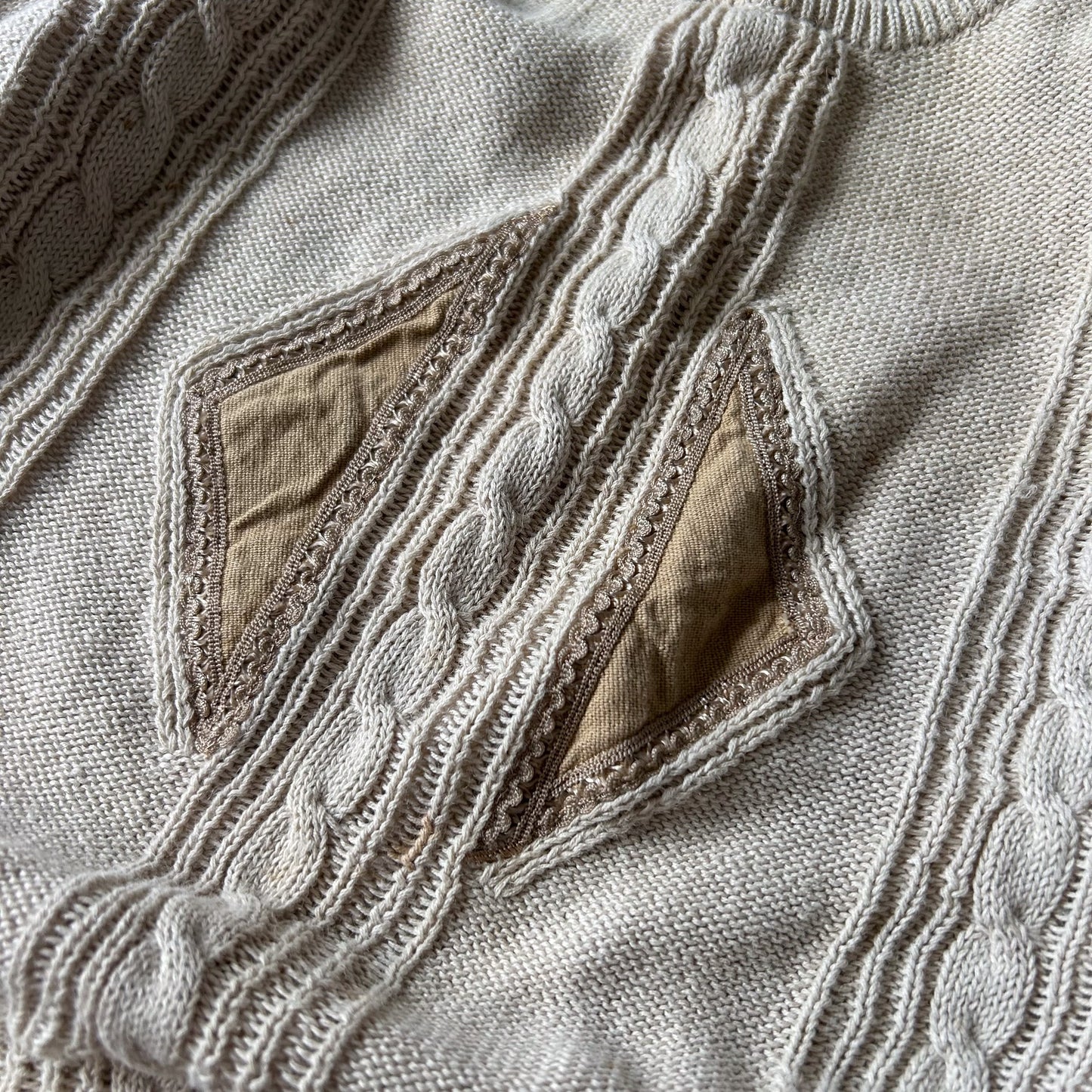 Beige Diamond Cable Knit Sweater