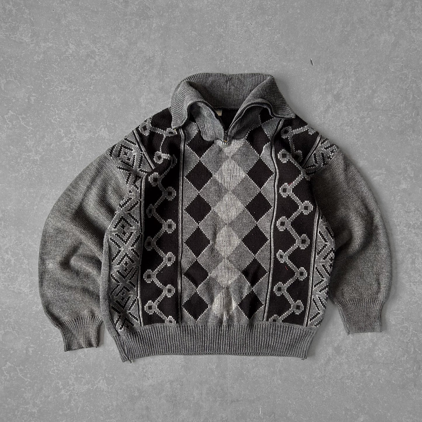Grey Argyle Hooded Cardigan Sweater