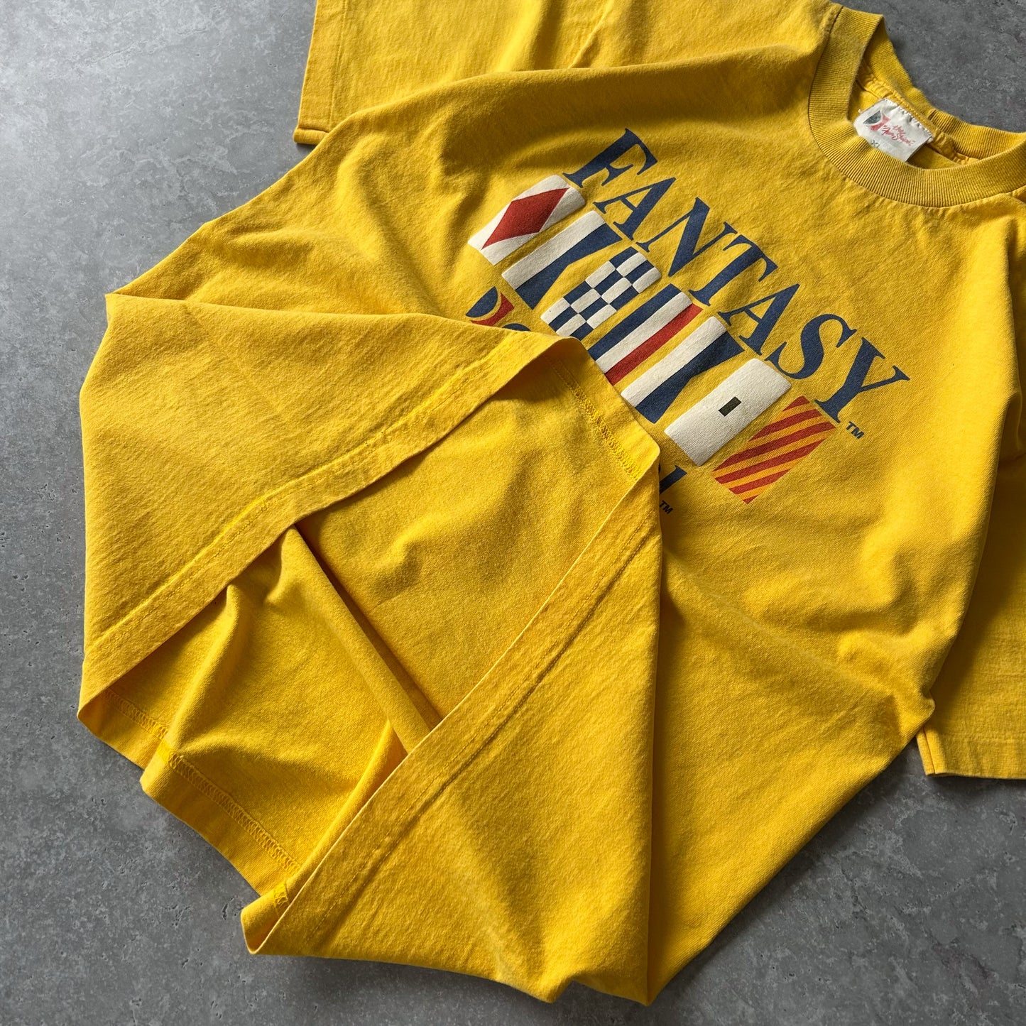 Vintage Single Stitch Carnival Fantasy Flag Graphic Yellow T-Shirt