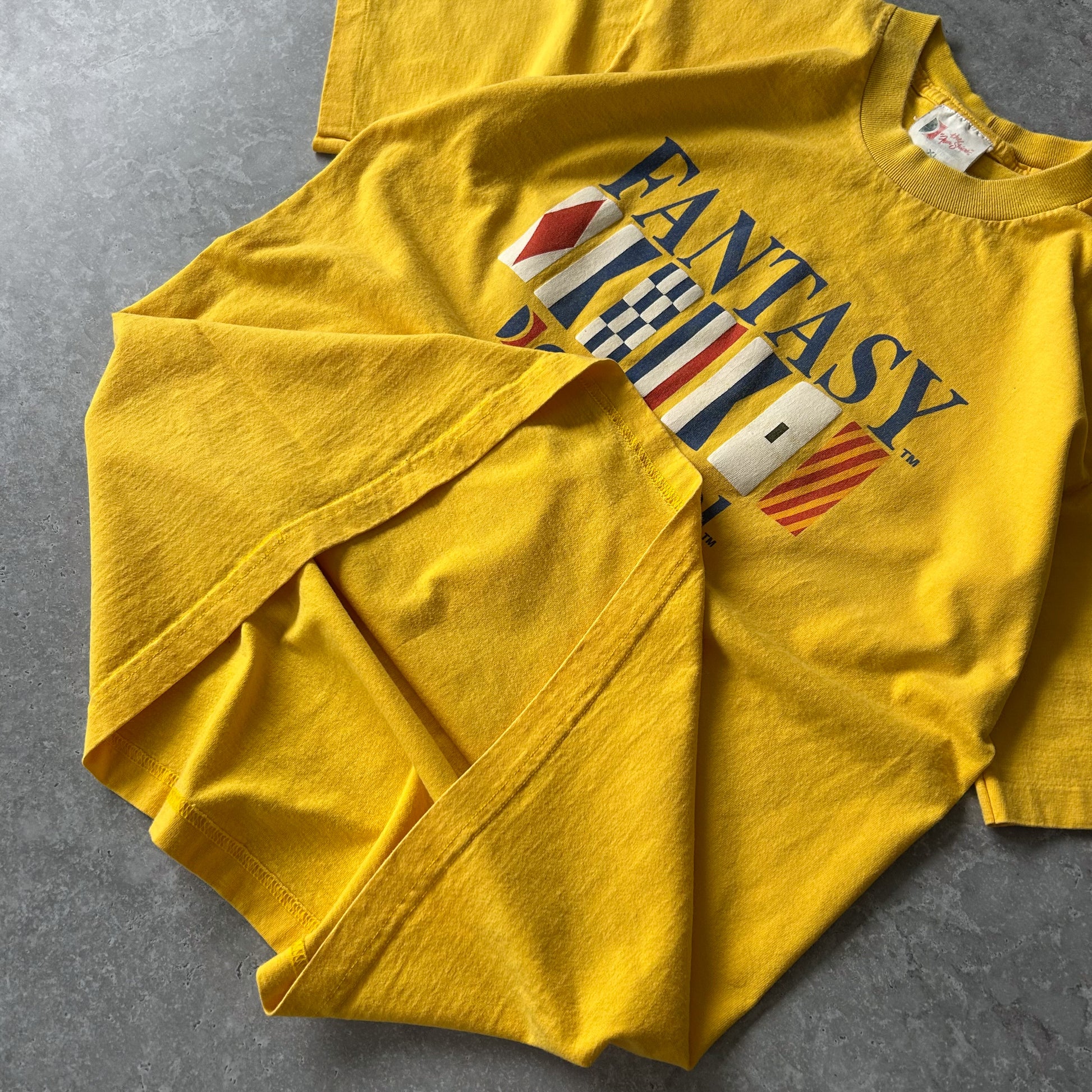 Vintage Single Stitch Carnival Fantasy Flag Graphic Yellow T-Shirt