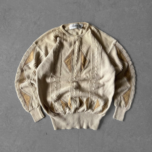 Beige Diamond Cable Knit Sweater