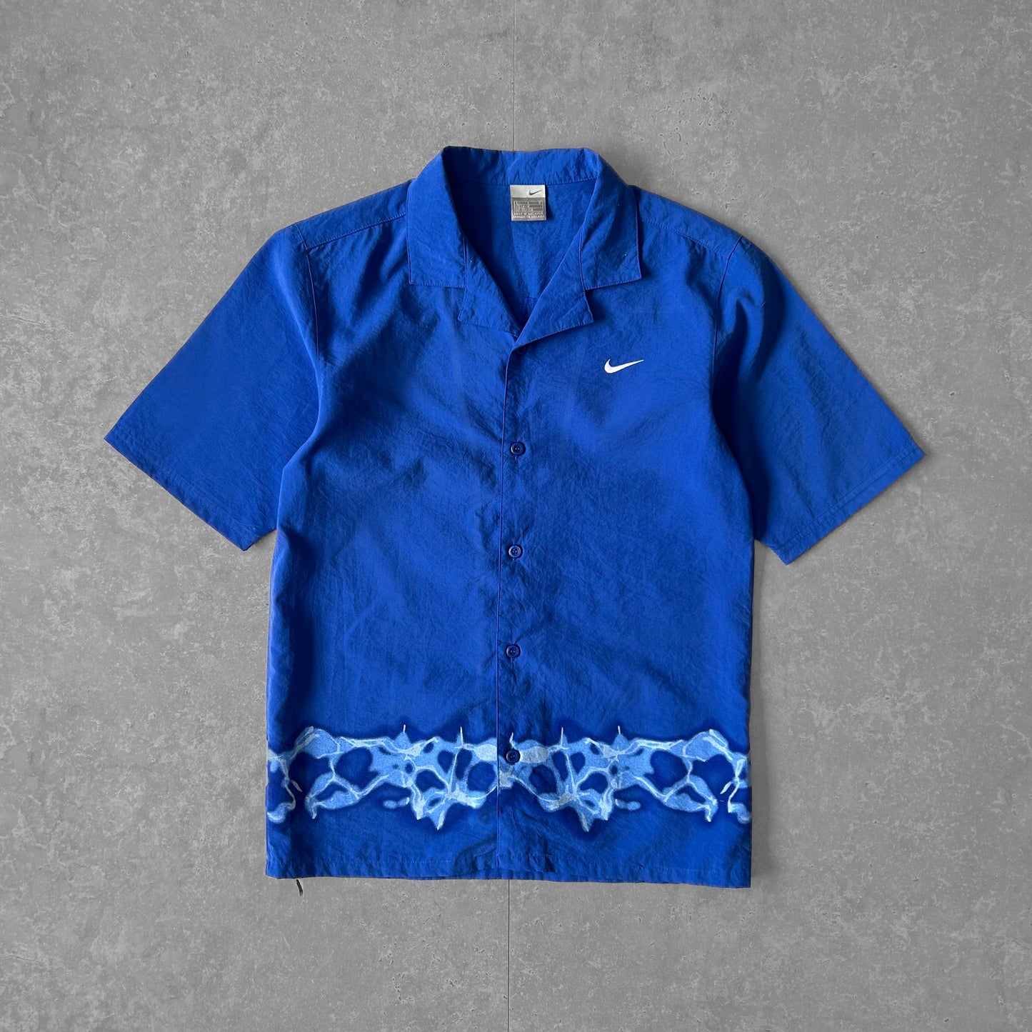 vintage y2k Nike Blue Button-Up Shirt with Graphic Hem
