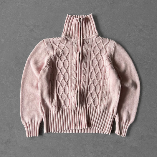 1990s - cable knitted pattern full zip jumper