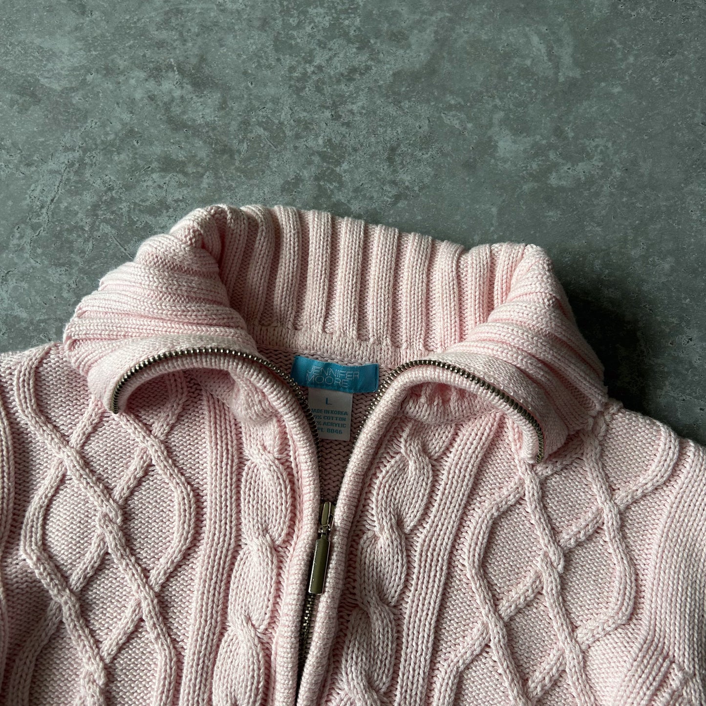 1990s - cable knitted pattern full zip jumper