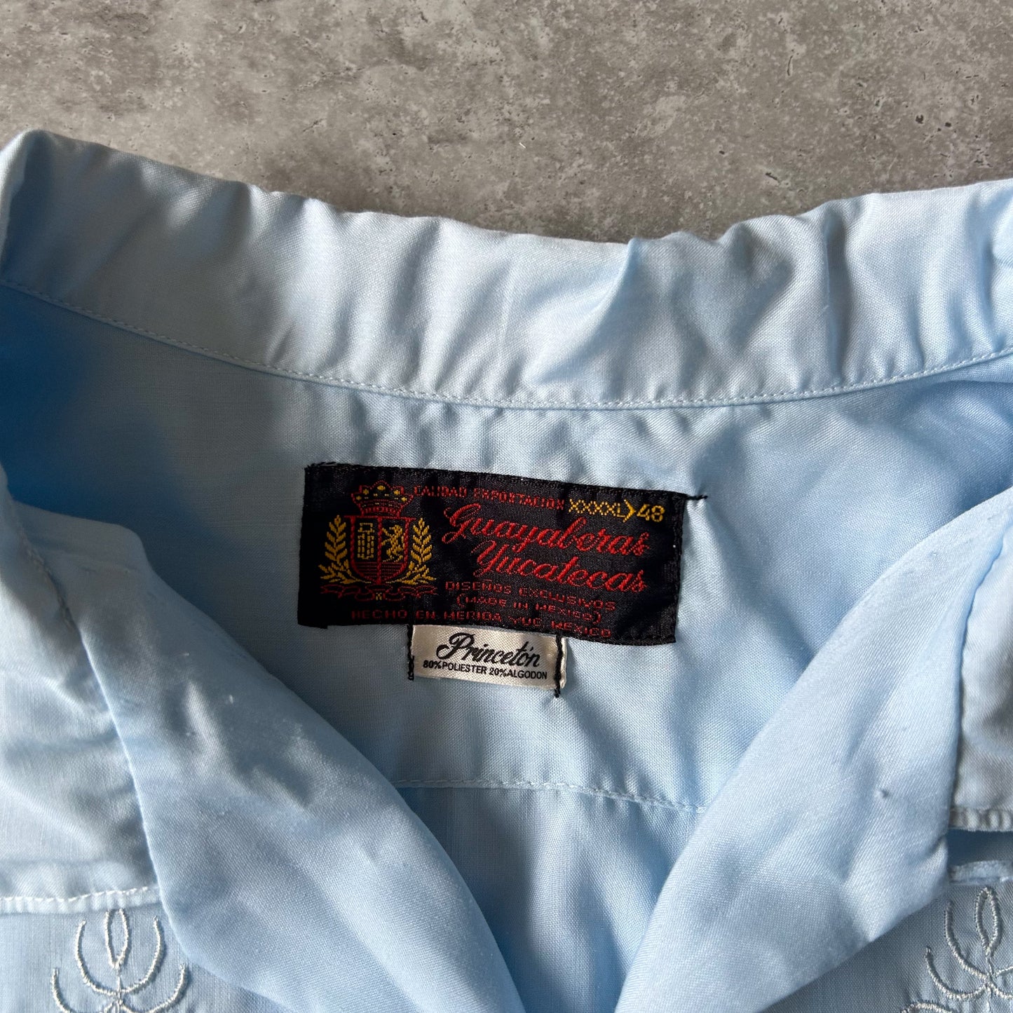 1990s - vintage blue short sleeve guayabera cuban shirt