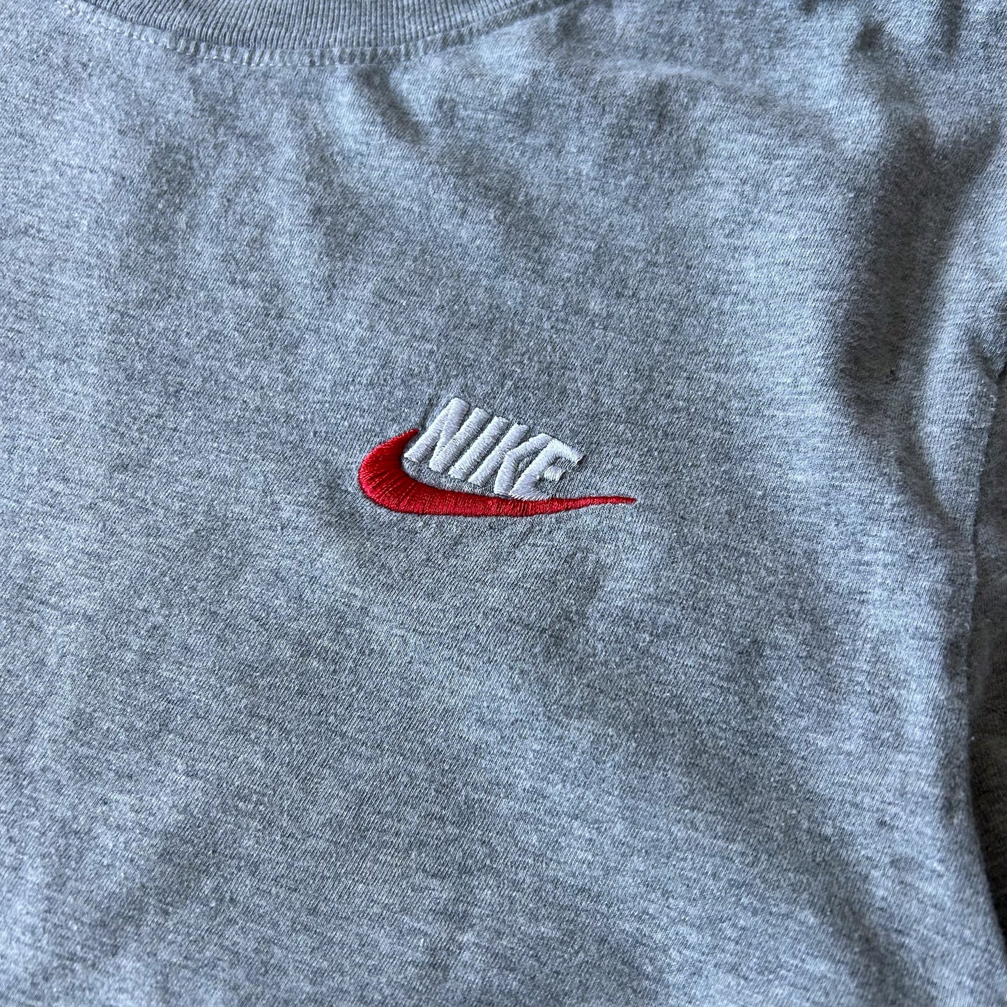 Nike Grey Heathered Tee with Red Swoosh Logo
