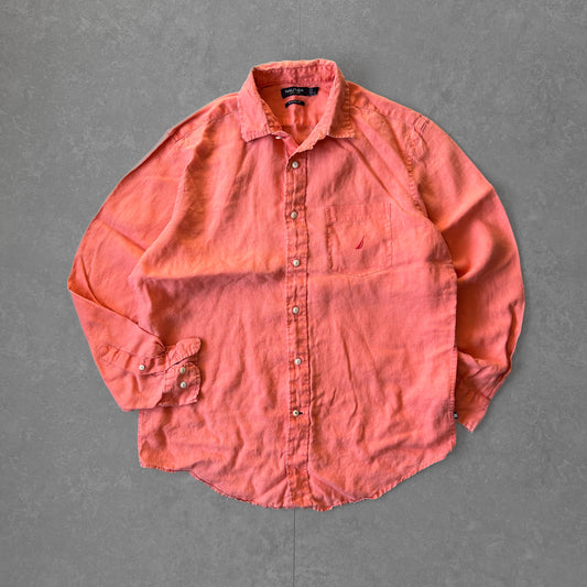 Nautica Classic Fit Linen Shirt in Coral