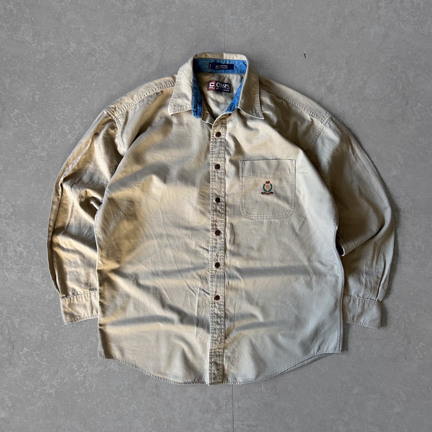 Chaps Ralph Lauren Beige Shirt with Denim Collar