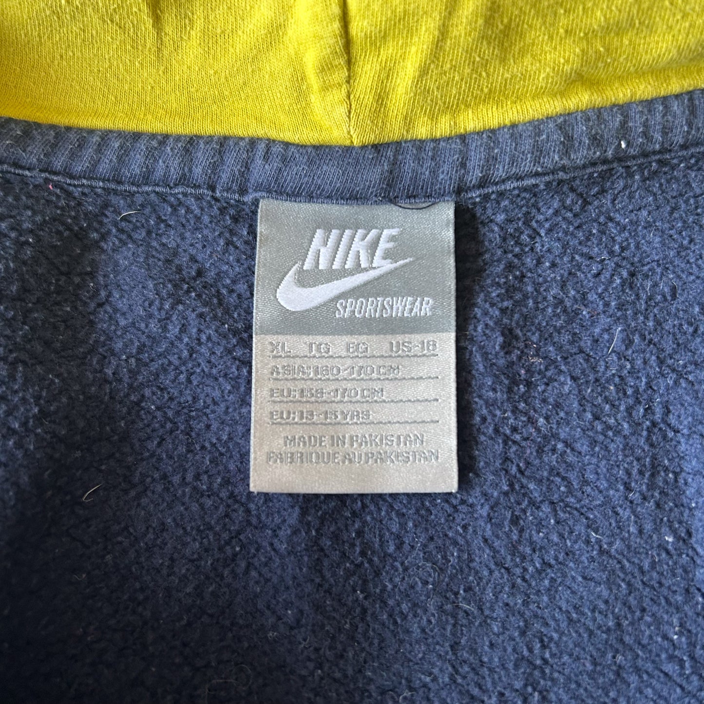 Nike Sportswear Zip-Up Hoodie in Navy with Yellow Lining