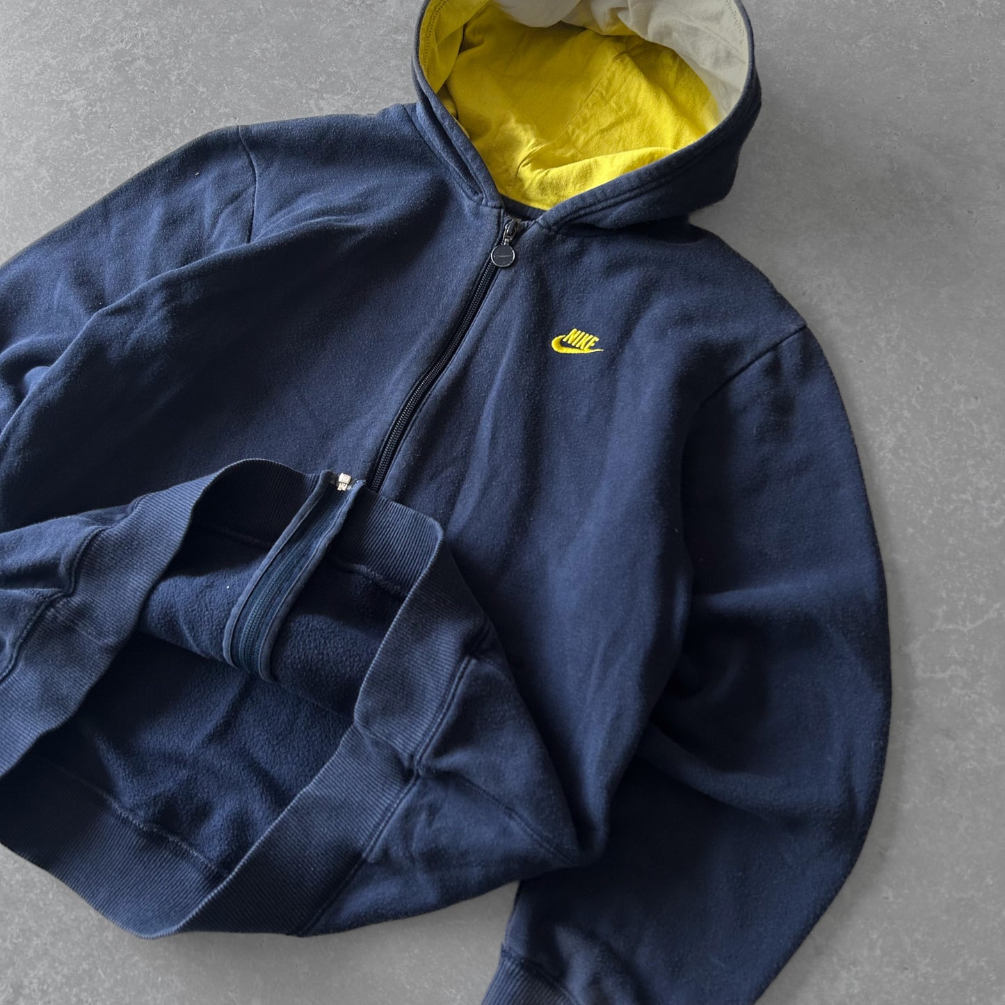 Nike Sportswear Zip-Up Hoodie in Navy with Yellow Lining