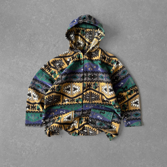 Vintage Geometric Print Hooded Jacket