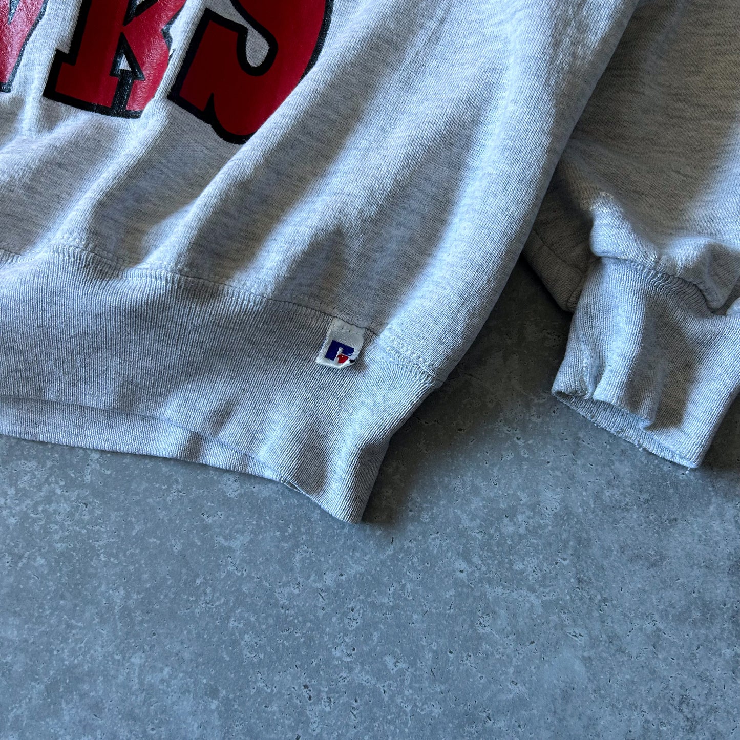 1990s - russell athletic 'hawks' graphic sweatshirt