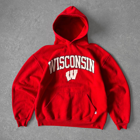 1990s - vintage russell athletic'wisconsin' boxy graphic hoodie
