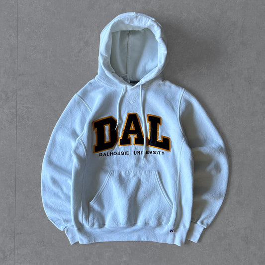 2000s - vintage russell athletic'dalhousie university' boxy embroidered hoodie