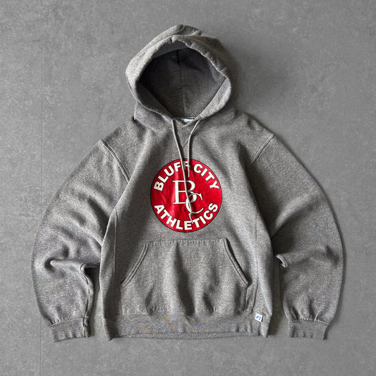2000s - vintage russell athletic'bluff city athletics' boxy graphic hoodie