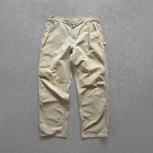 1990s - vintage cream carhartt single knee painter carpenter trousers