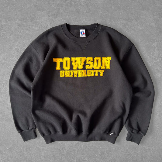 1990s - vintage russell athletic boxy 'towson university' graphic sweatshirt