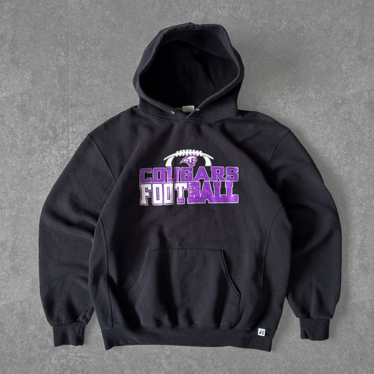 2000s - russell athletic 'cougars football' boxy graphic hoodie