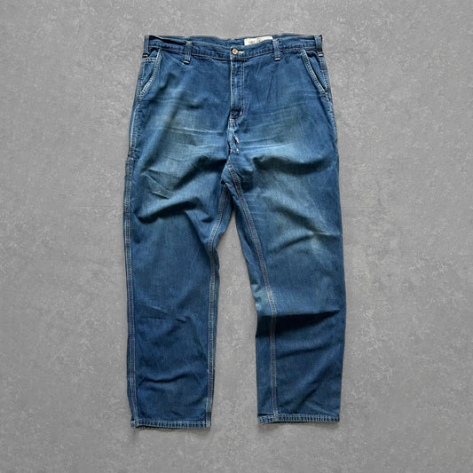 1990s - vintage faded dark wash blue carhartt carpenter  jeans