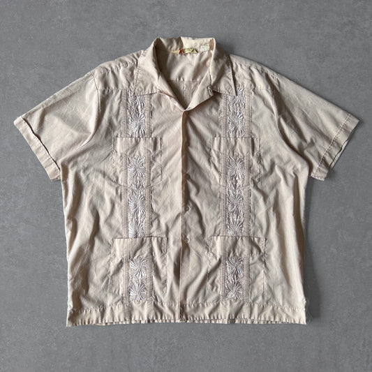 1990s - tan short sleeve guayabera cuban shirt