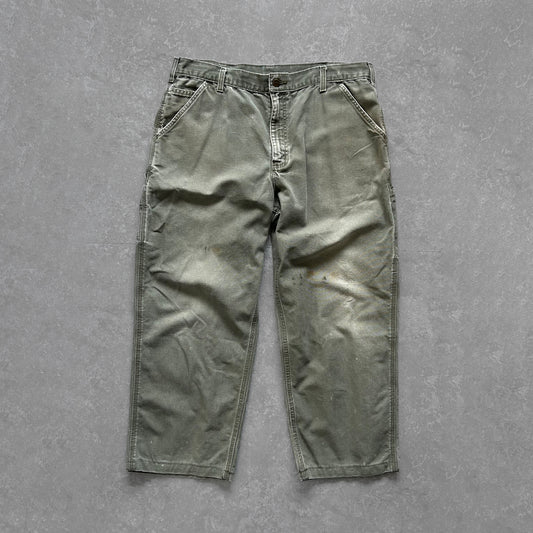 1990s - vintage oil slick green worn carhartt carpenter trousers
