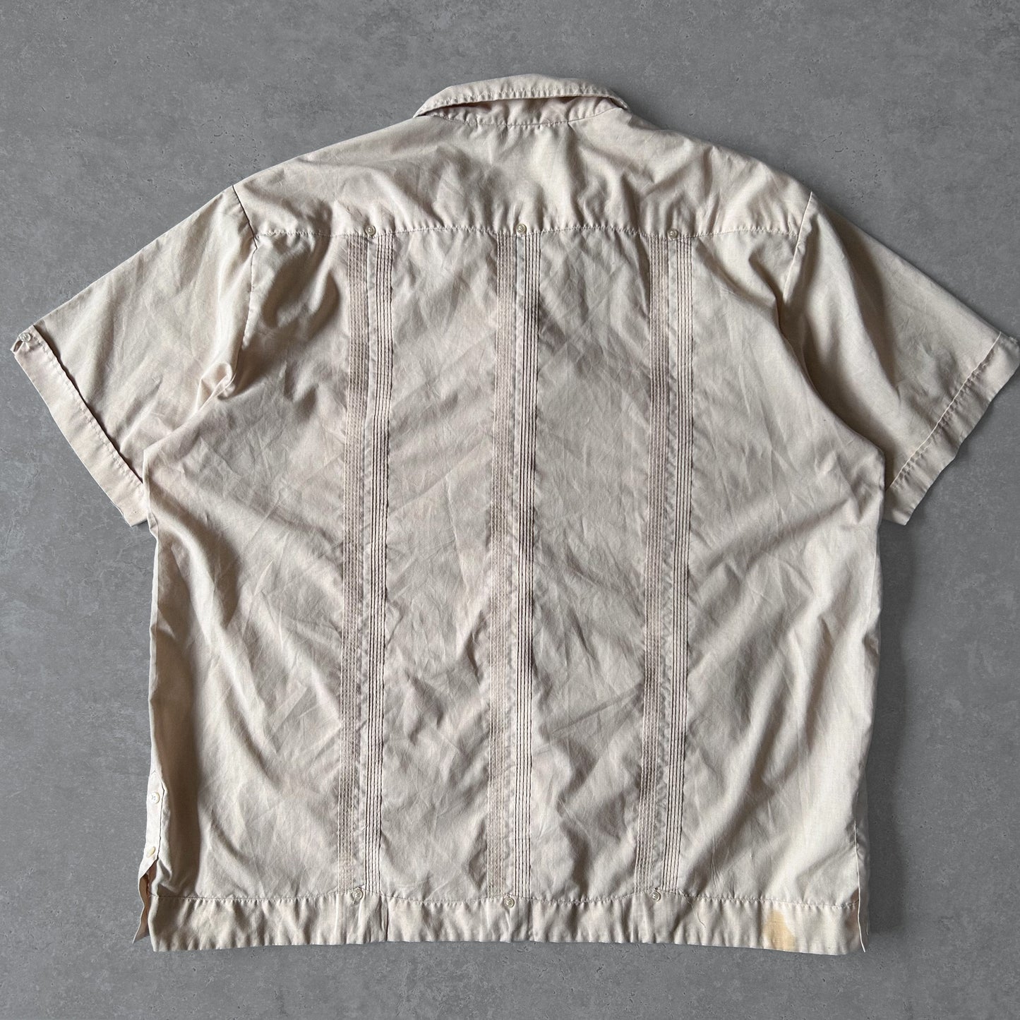 1990s - tan short sleeve guayabera cuban shirt