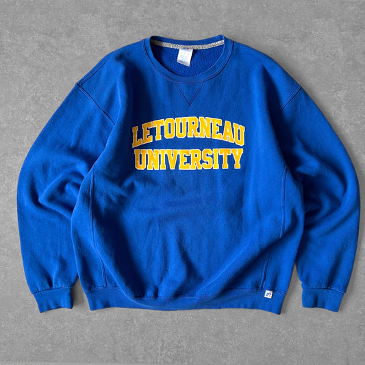 1990s - vintage russell athletic 'letourneau university' boxy graphic sweatshirt